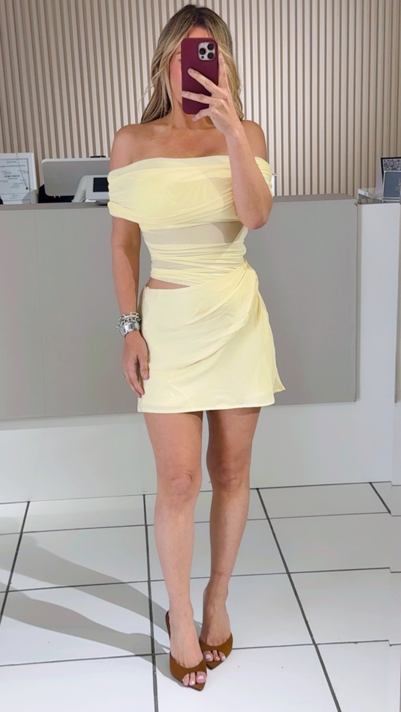 Soft Yellow Mini Dress with Waist Cutout