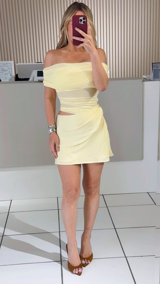 Soft Yellow Mini Dress with Waist Cutout