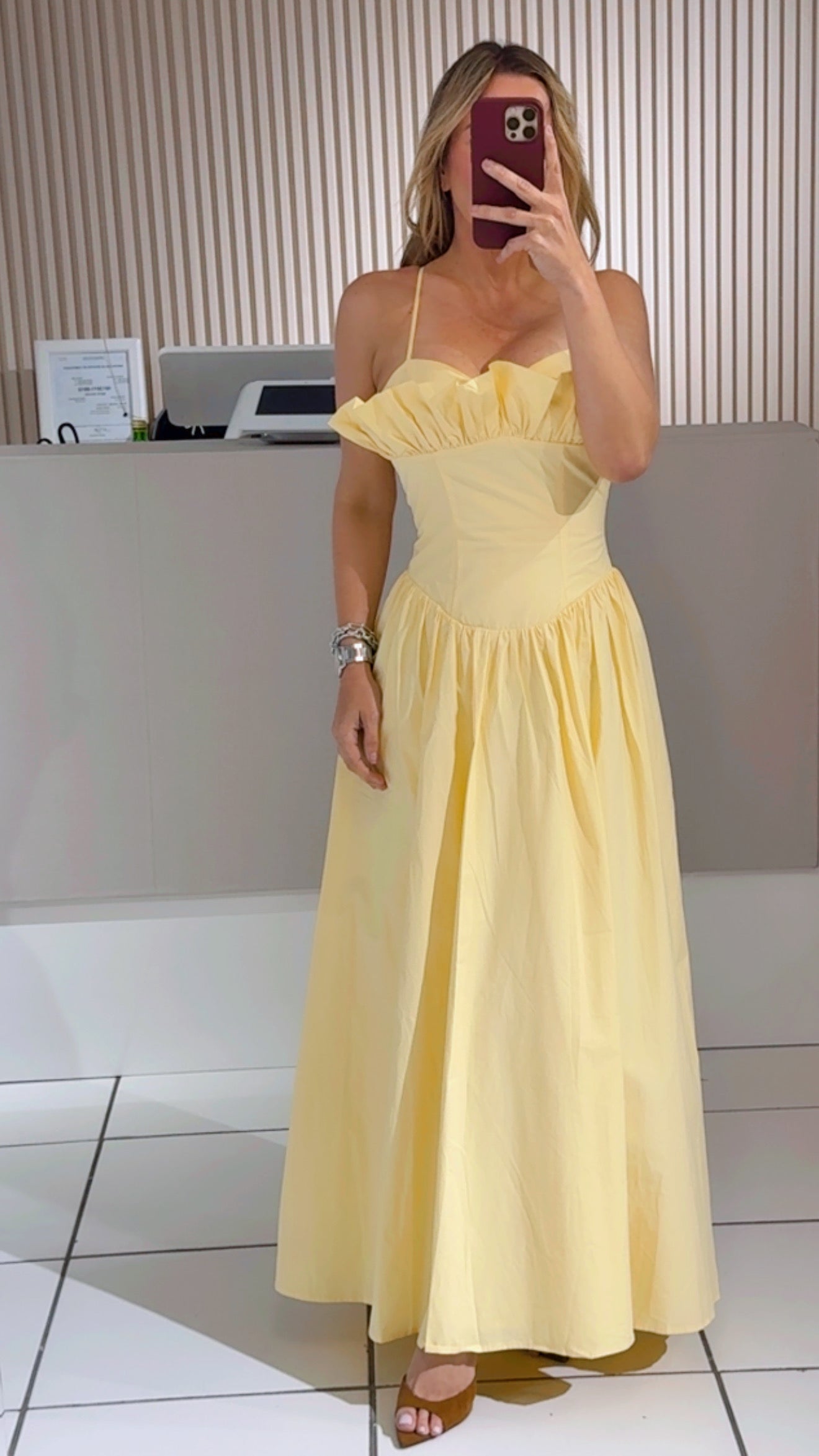 Pale Yellow Ruffled Maxi Dress