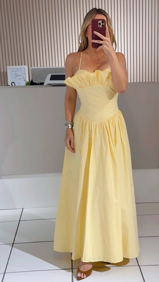 Pale Yellow Ruffled Maxi Dress