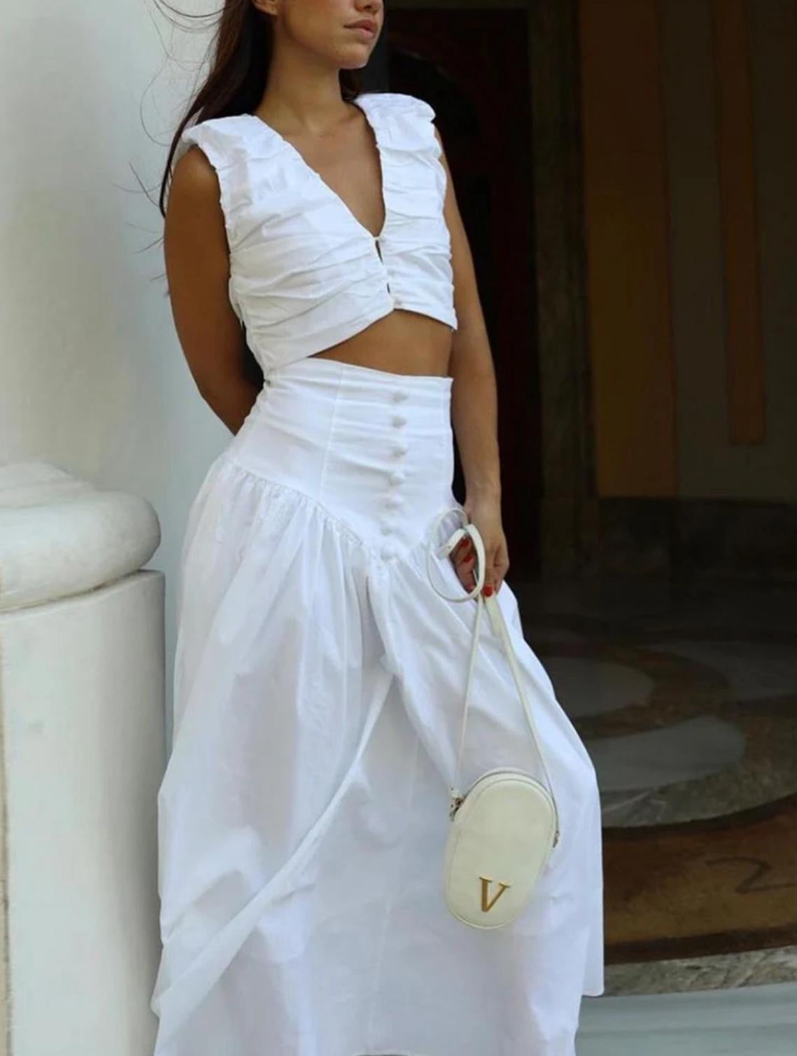 Ruched Crop Top & Midi Skirt Set