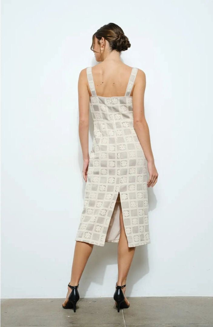 Crochet Checkerboard Midi Dress