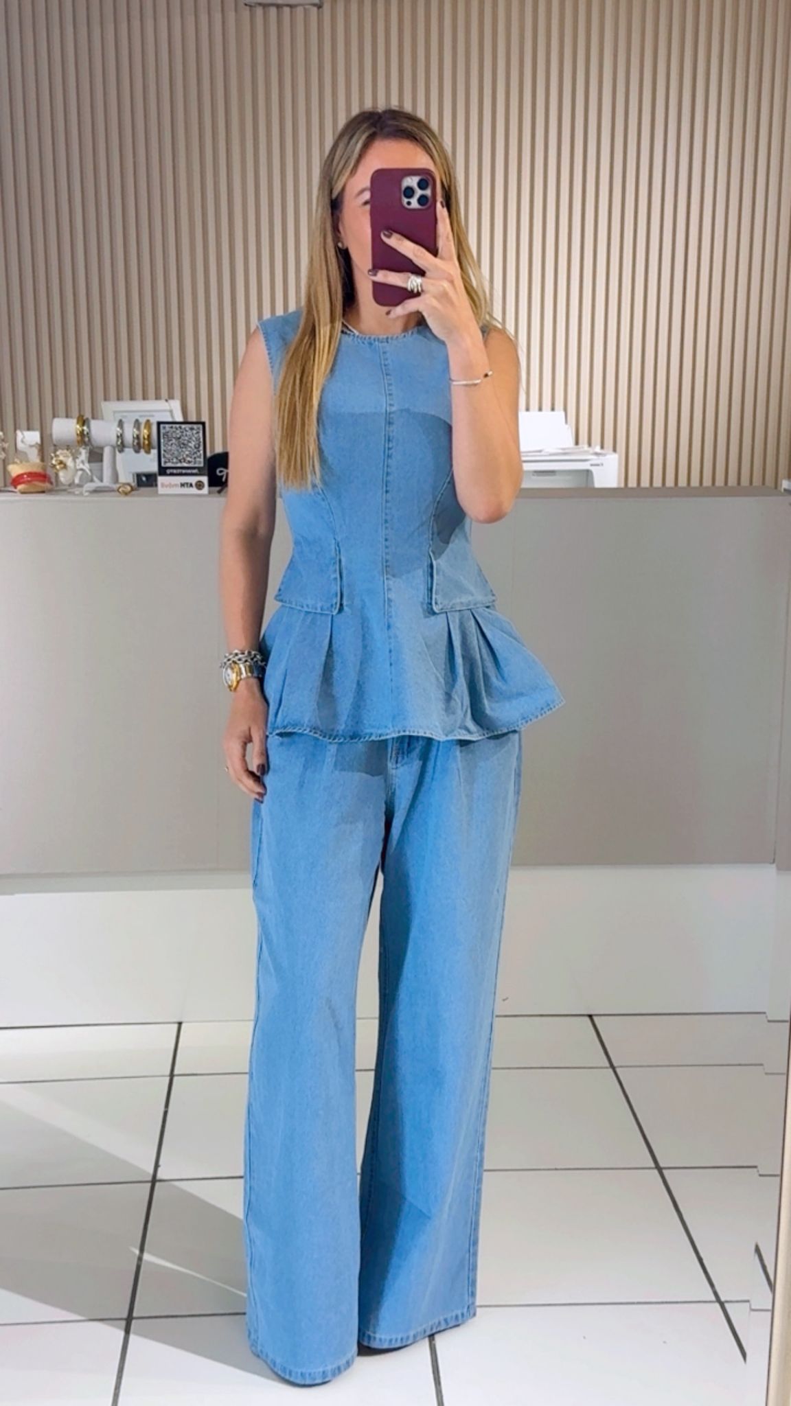 Denim Peplum Set