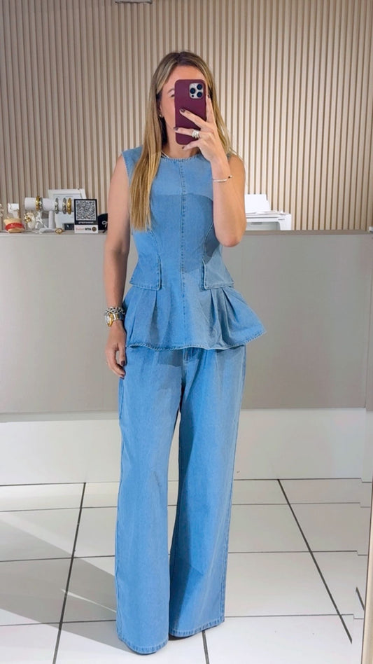 Denim Peplum Set