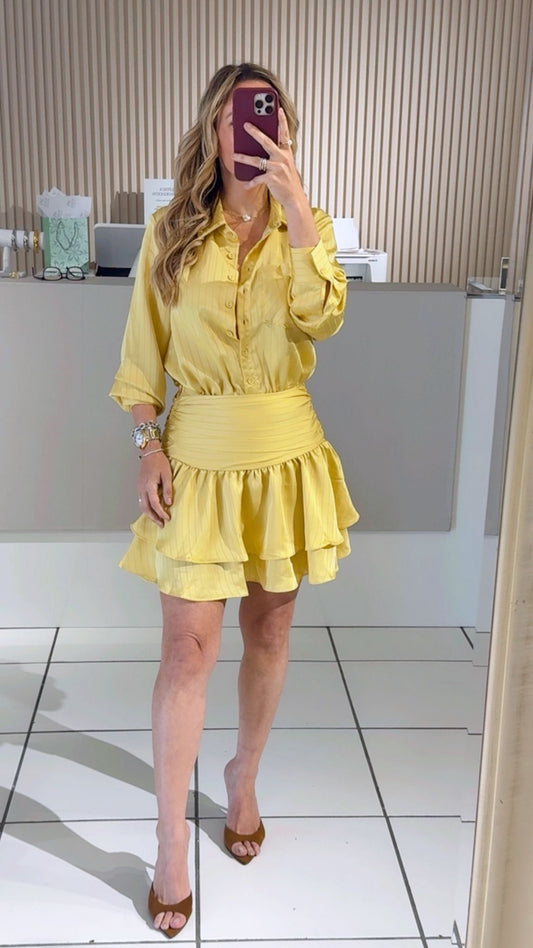 Golden Ruched Waist Dress