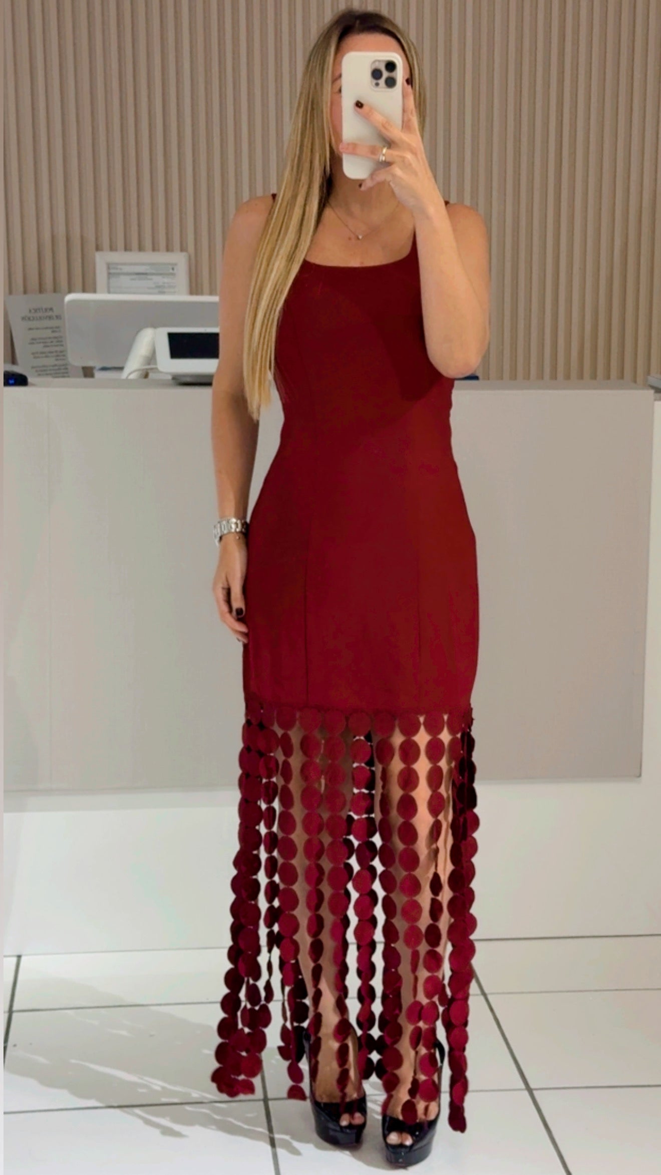 Wine echo fringe dress