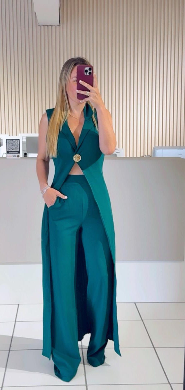 HUNTER GREEN Blazer Cape Two Piece Sets