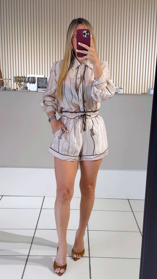 Taupe Breezy Linen Shorts and Shirt Set