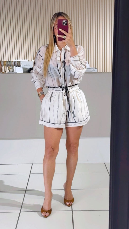 White Breezy Linen Shorts and Shirt Set