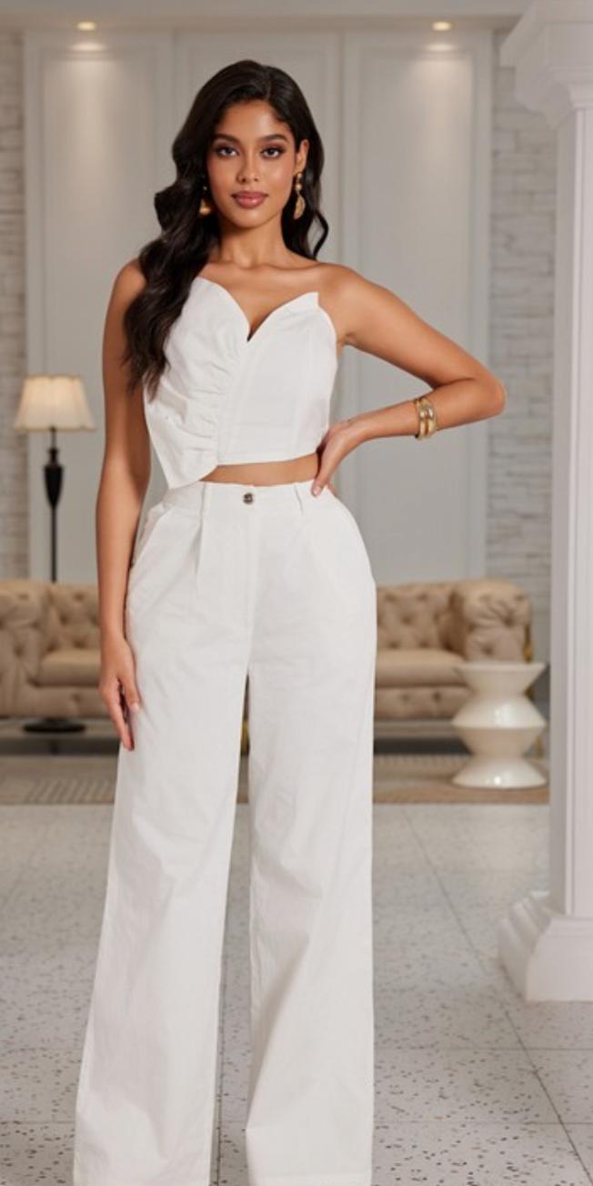 White Skyline Draped Two-Piece