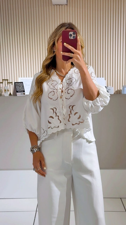 White Scalloped Garden Cutout Top