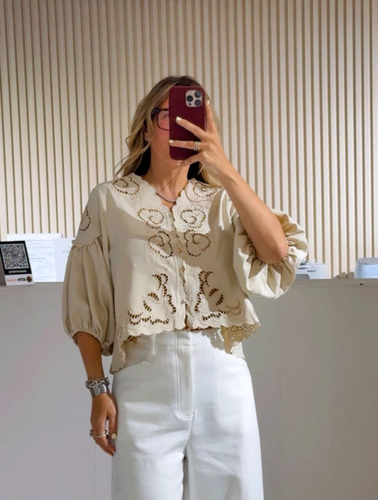 Ivory Scalloped Garden Cutout Top