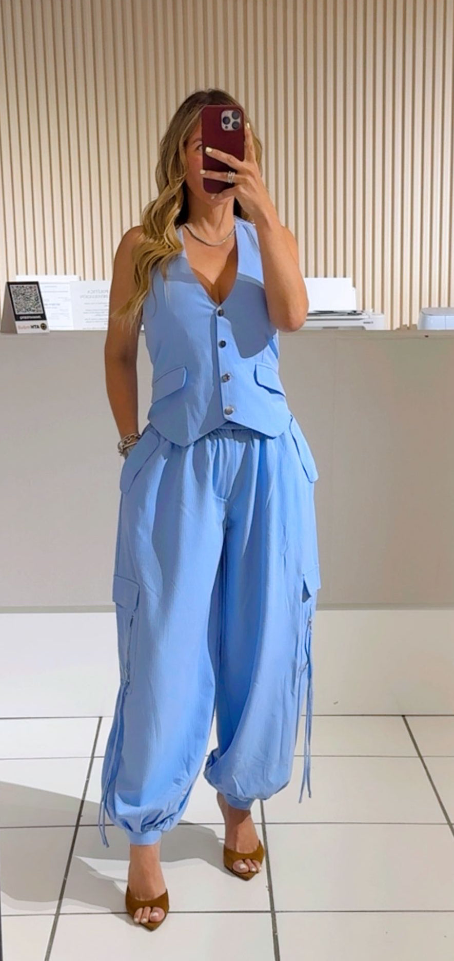 Blue Striped Vest Set