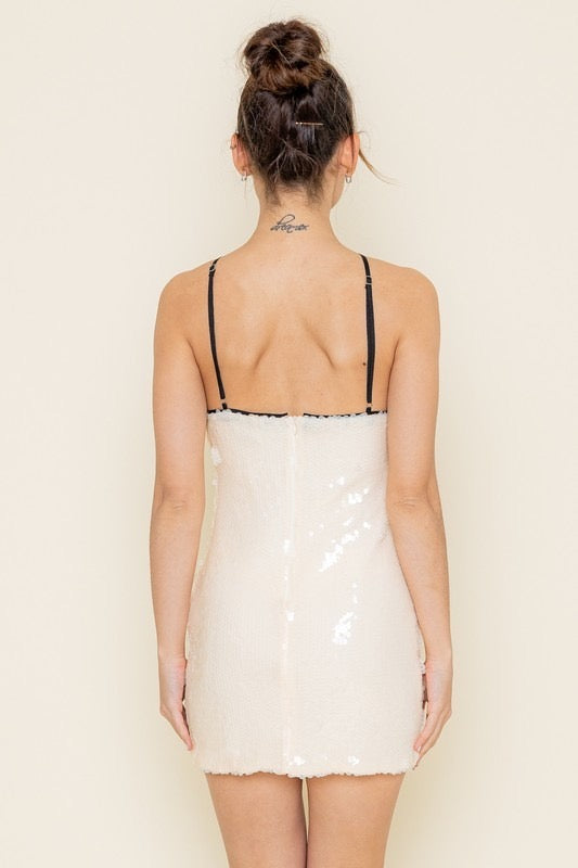 Cream Halter Sequin Mini Dress