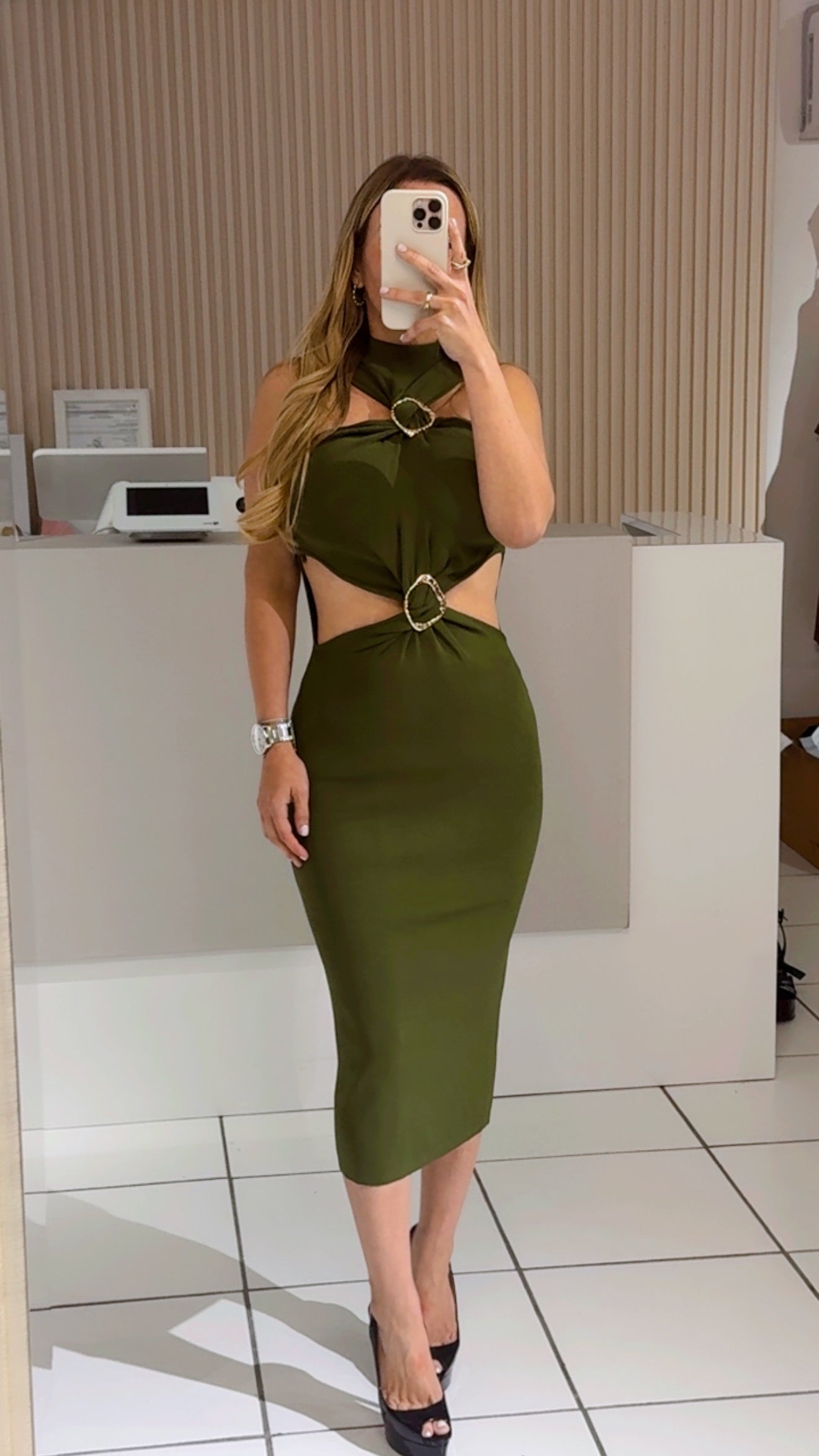 Cape cutout green dress