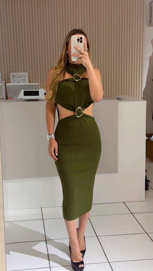 Cape cutout green dress