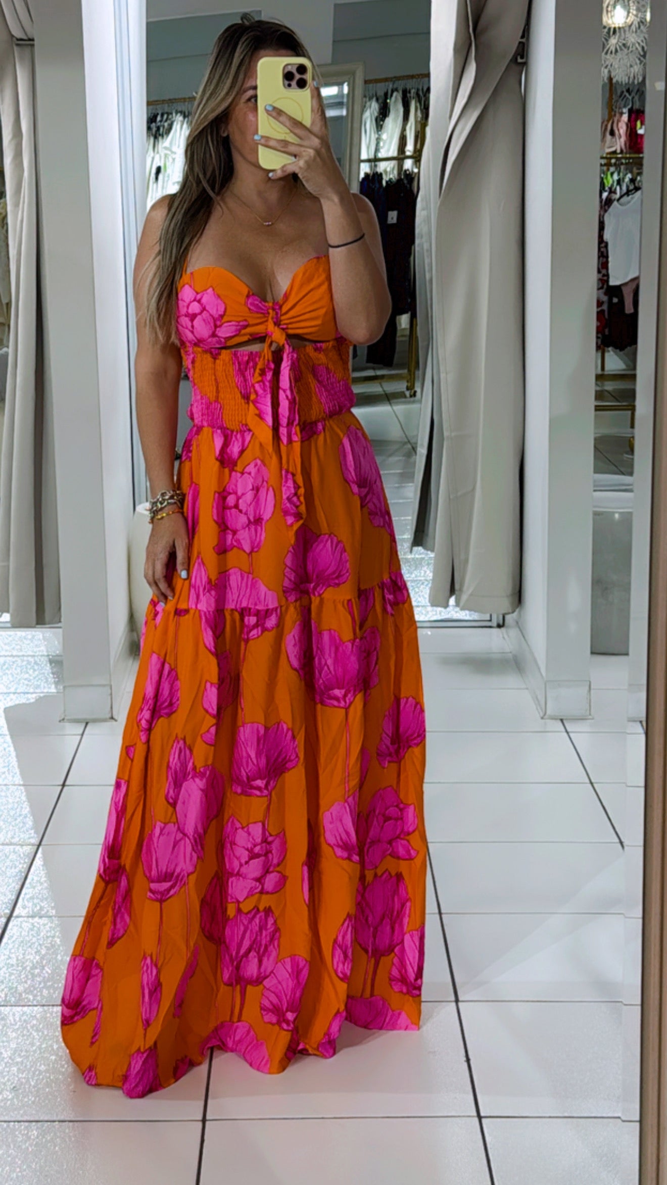 Neon orange maxi dress