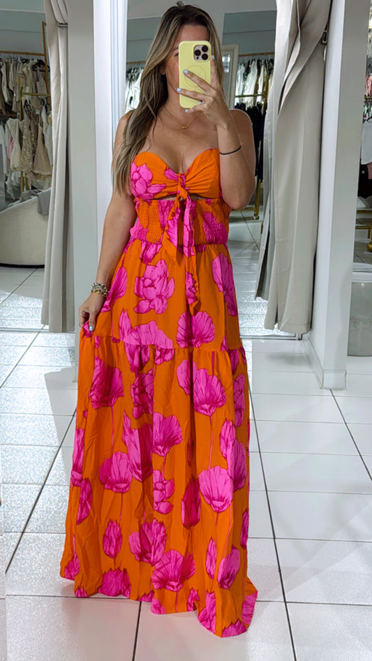 Neon orange maxi dress