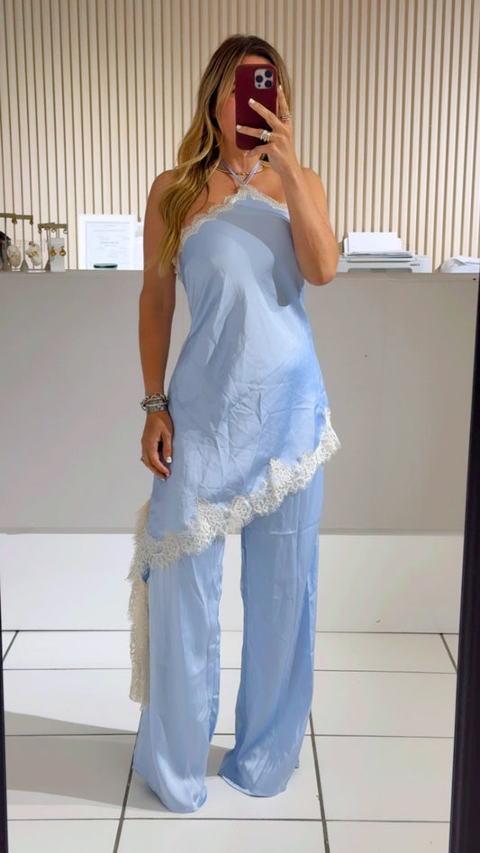 Light blue satin jumpsuit