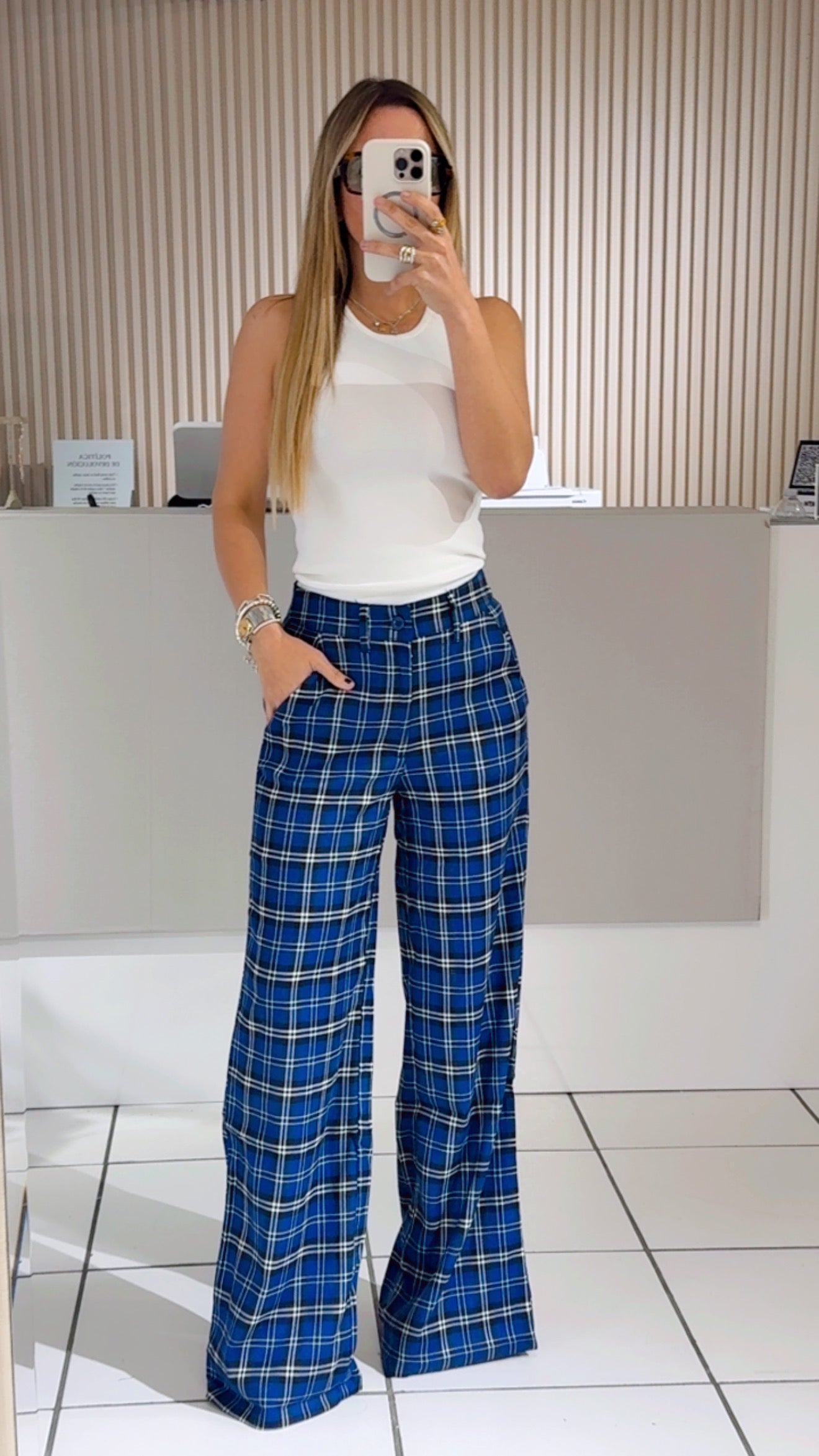 Blue plaid pants