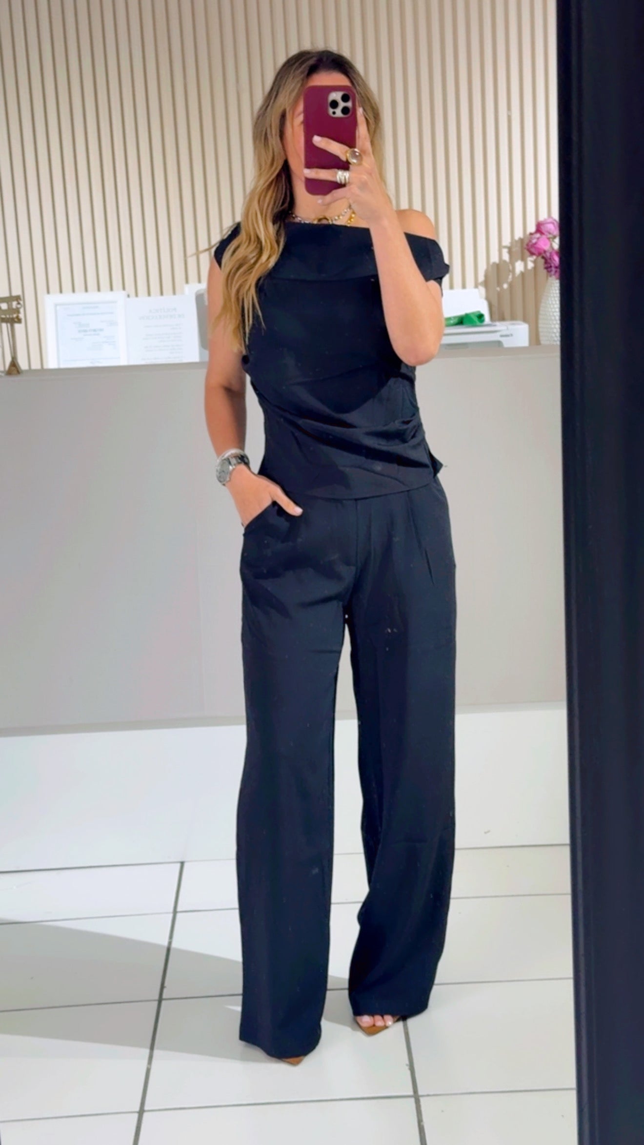 BLACK Off Shoulder Top & Pants Trouser Set Off Shoulder Top & Pants Trouser Set