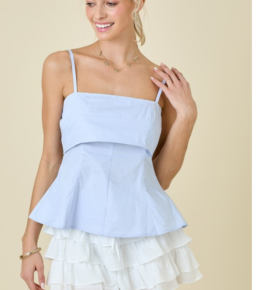 Baby Blue Structured Peplum Cami Top
