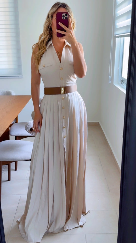 Vest Belted Pleated Dress
