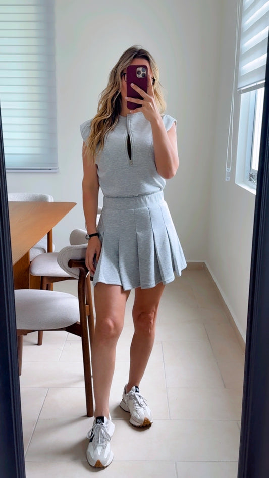 Scuba gray half zipup romper