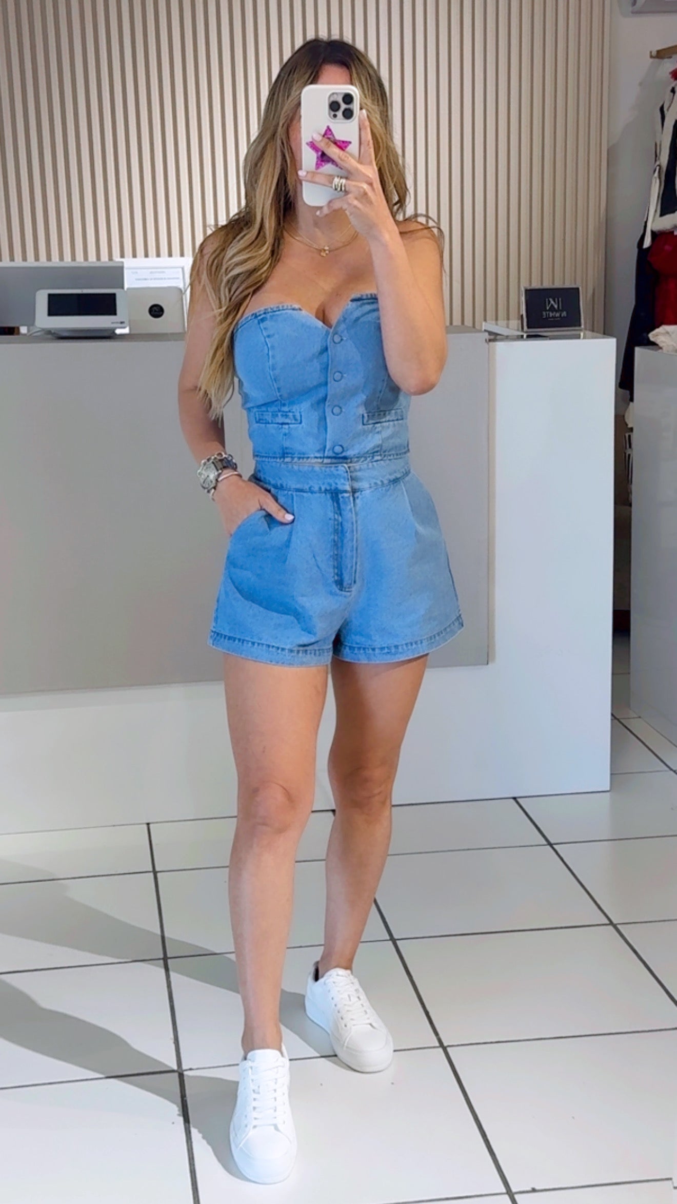 Strapless Denim Bustier & Short Set