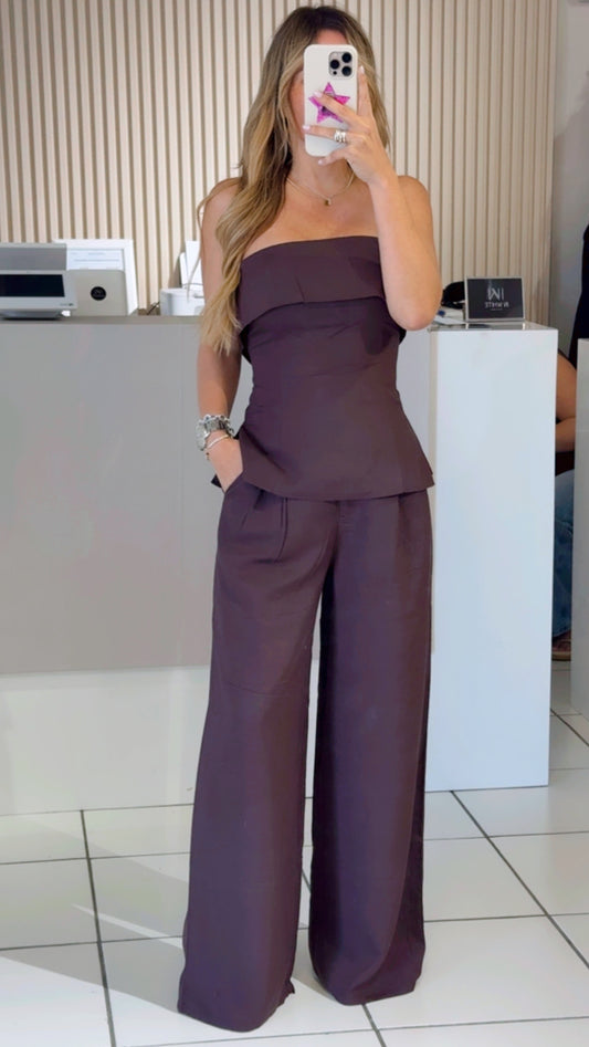 Mara brown strapless set