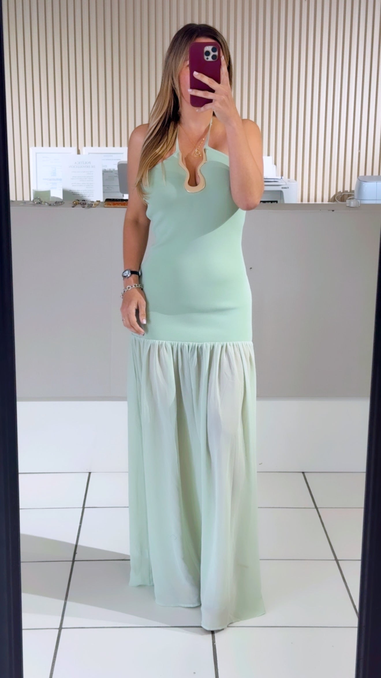 Sage gold detail maxi