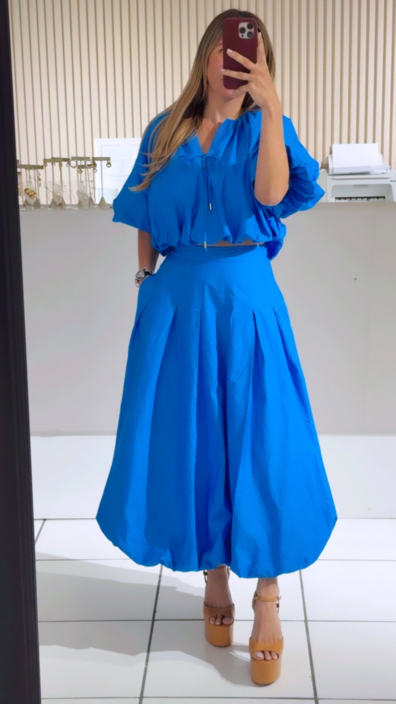 BLUE Poised Voluminous Breeze Skirt Set