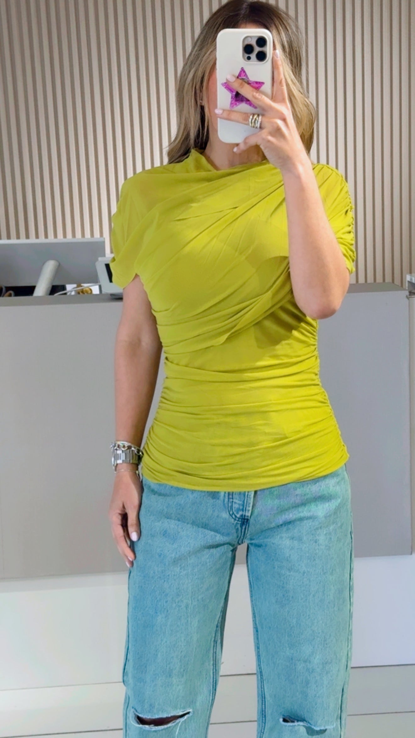 Pistacho Mesh Top