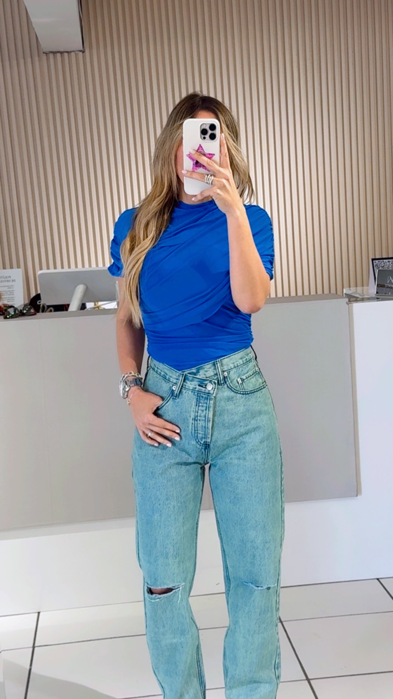 Blue Mesh Top