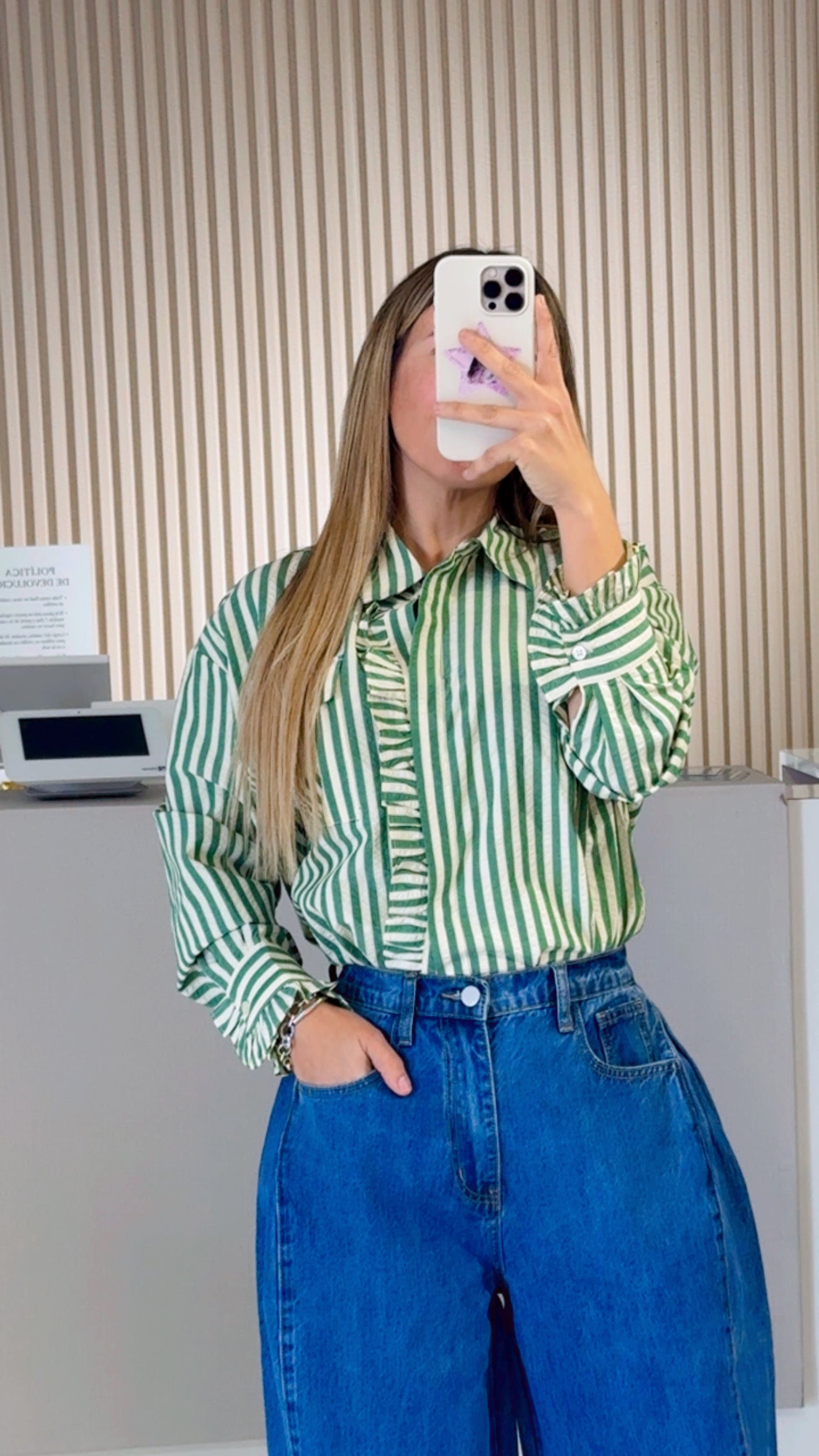 Green Striped Long Sleeve Top