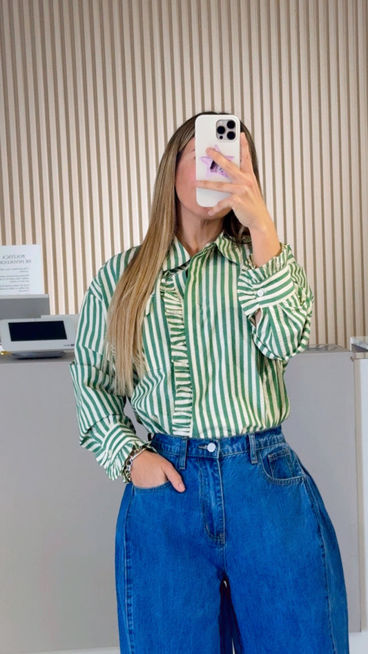 Green Striped Long Sleeve Top