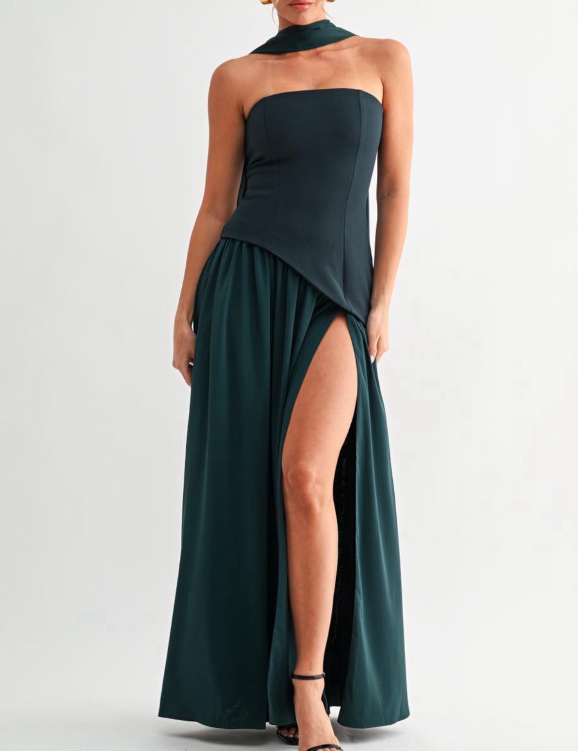 Green strapless dress