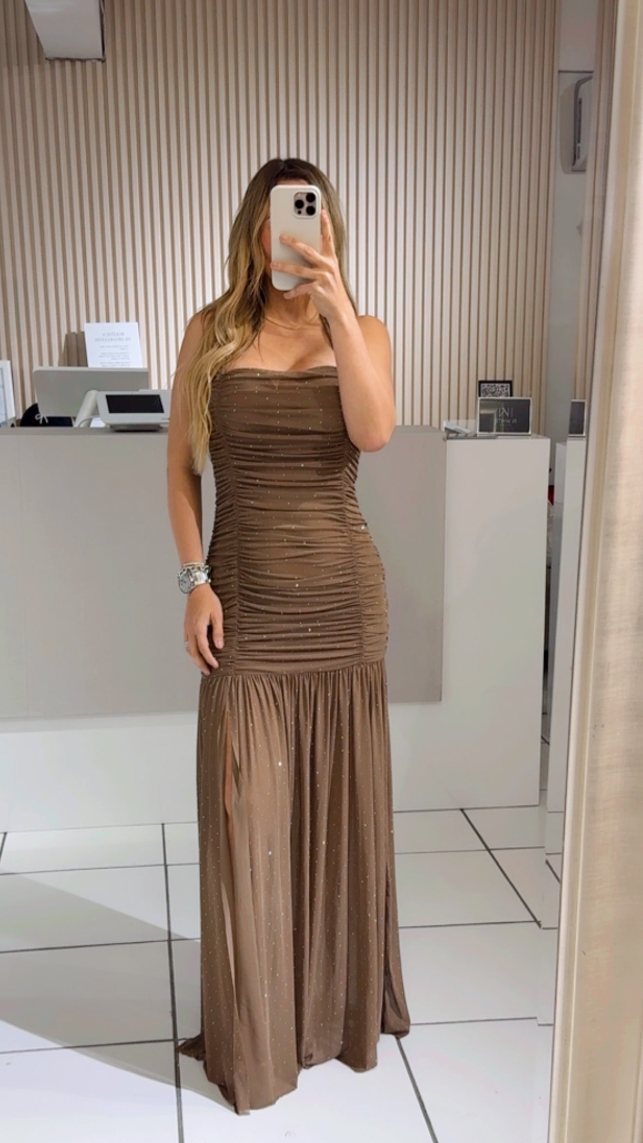 Brown Shiny Maxi Dress