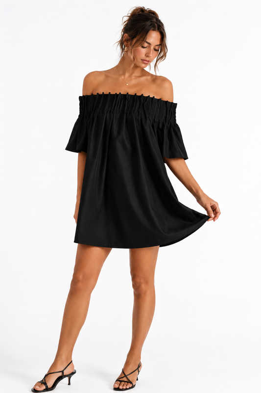 Black tucking shoulder mini dress