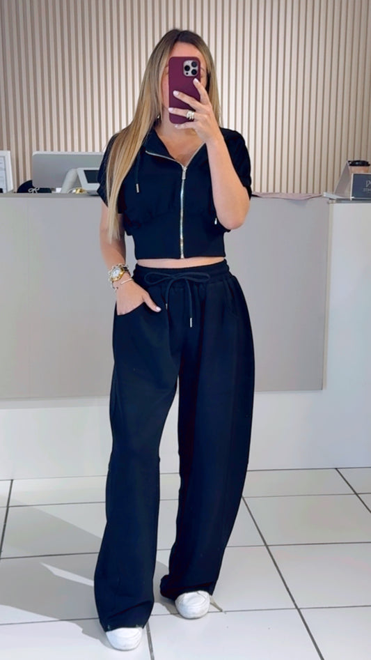 Cotton hoddie black set