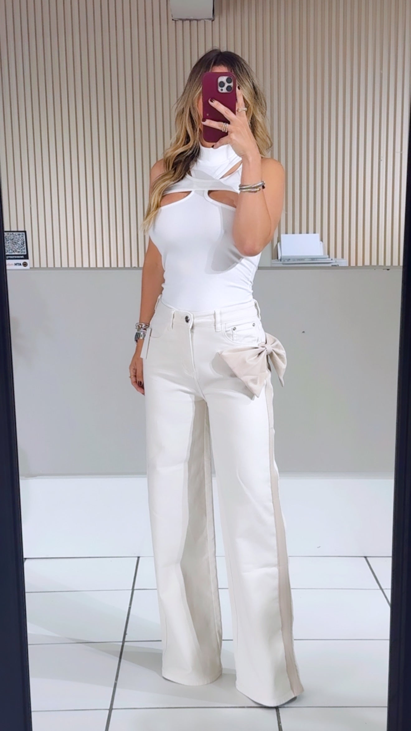 Light-Cream Denim with Bow