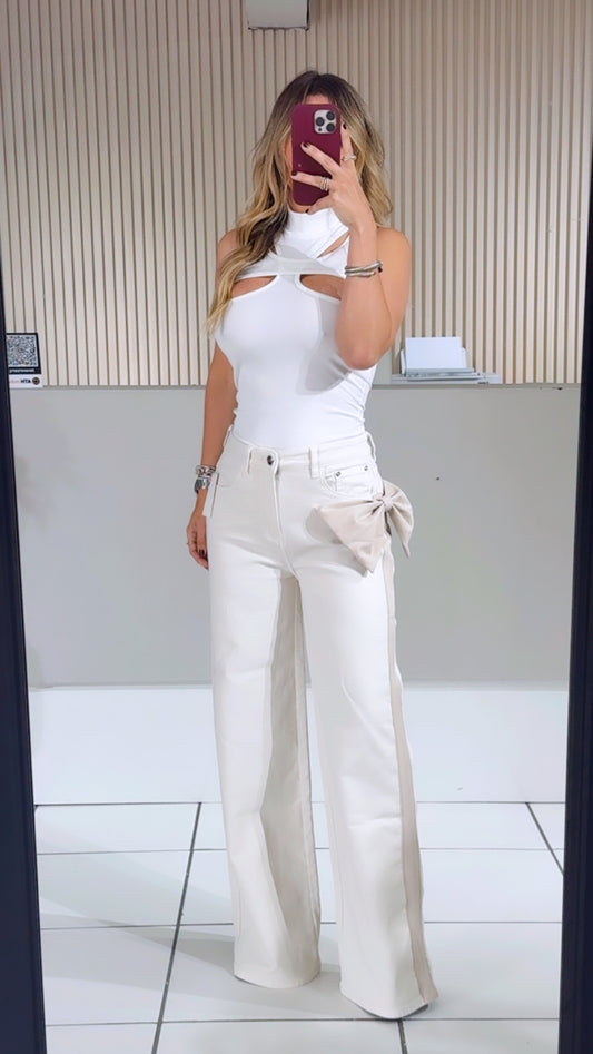 Light-Cream Denim with Bow