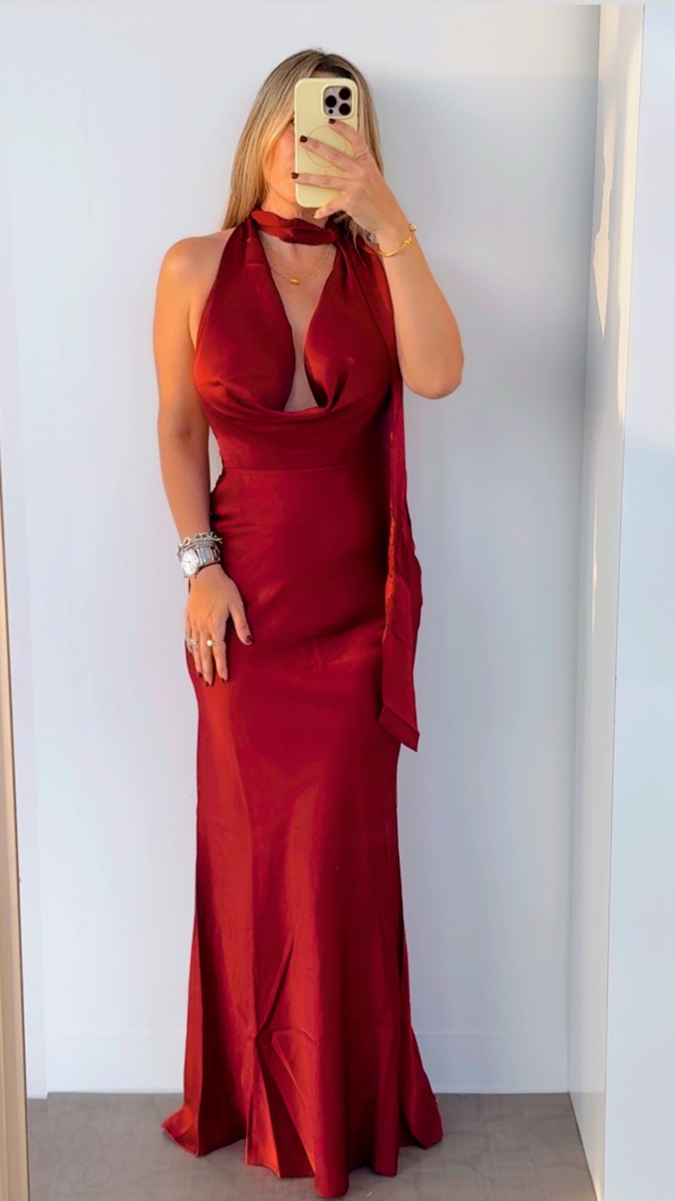 Magenta Satin halter dress