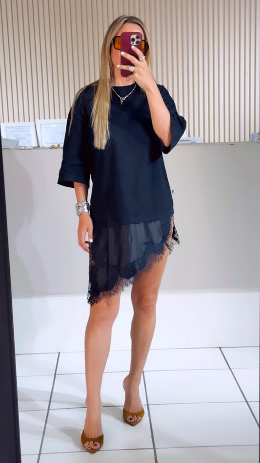 Tshirt black satin top dress