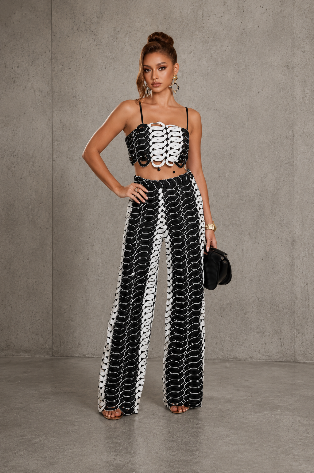 Textured Loop Embroidered Pants Set