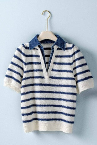 The Newport Stripe Denim Polo Top