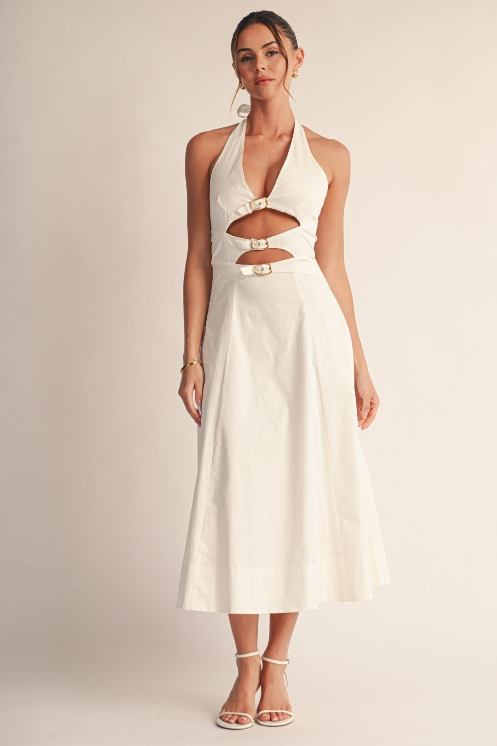 Buckle Detail Cutout Halter Midi Dress