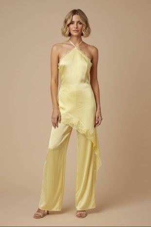 YELLOW Satin Lace Halter Jumpsuit