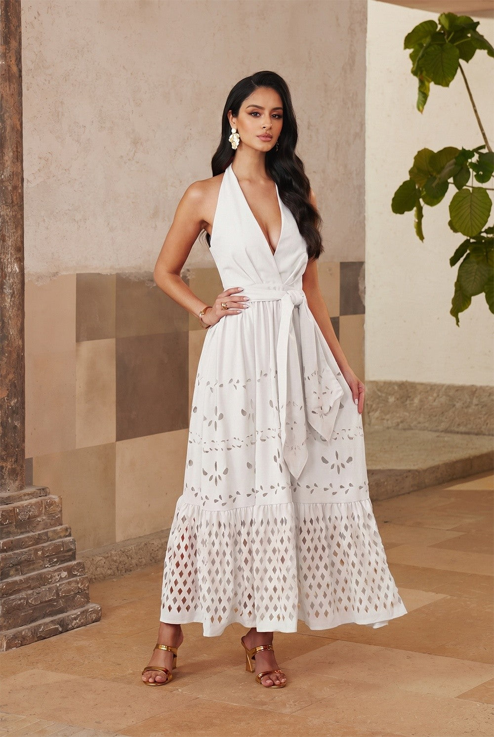Coastal Elegance Laser Cut Midi Dress